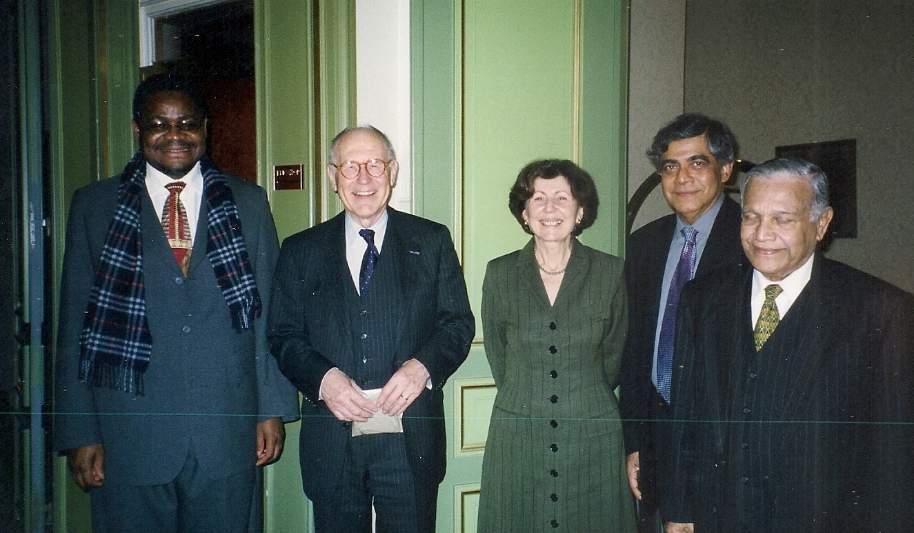 Round-Table Meeting, The Hague 2002: From left: Chief Justice Mangaze, Chief Justice Pim Haak, Ms. Eveline Hartogs, Registrar of the Hoge Raad der Nederlanden, Dr Nihal Jayawickrama and Judge Weeramantry
